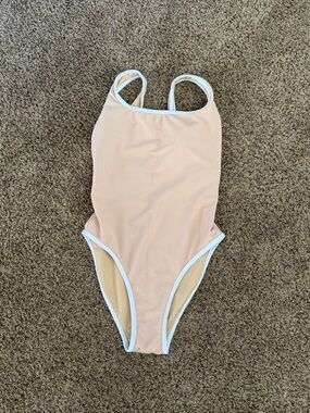 LainSnow Beige Ribbed Swim Top with White Logo